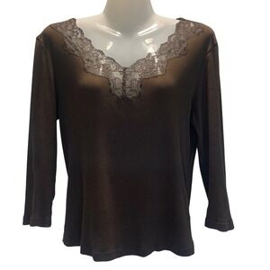 Lauren by Ralph Lauren Women M Brown Y2K Lace Trim, Forest Fairy, Classic, Fall